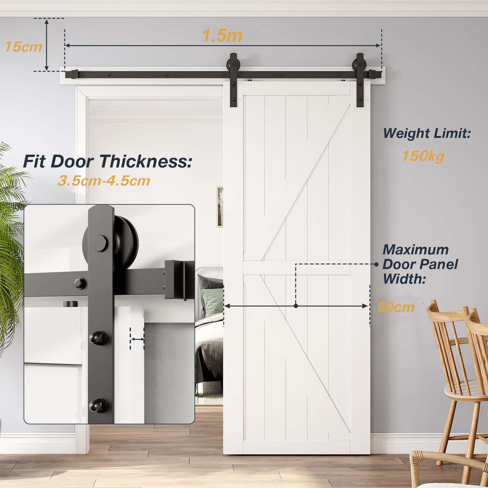 1.5m Heavy Duty Sliding Barn Single Door Hardware Kit Damper Track Rail Roller System V324-CS-BARNRAIL150
