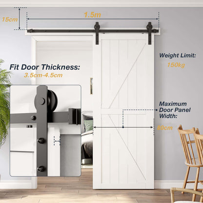 1.5m Heavy Duty Sliding Barn Single Door Hardware Kit Damper Track Rail Roller System V324-CS-BARNRAIL150