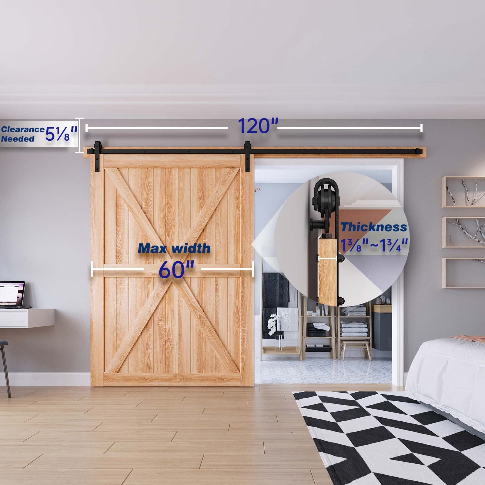 3m Heavy Duty Sliding Barn Single Door Hardware Kit Damper Track Rail Roller System V324-CS-BARNRAIL3M