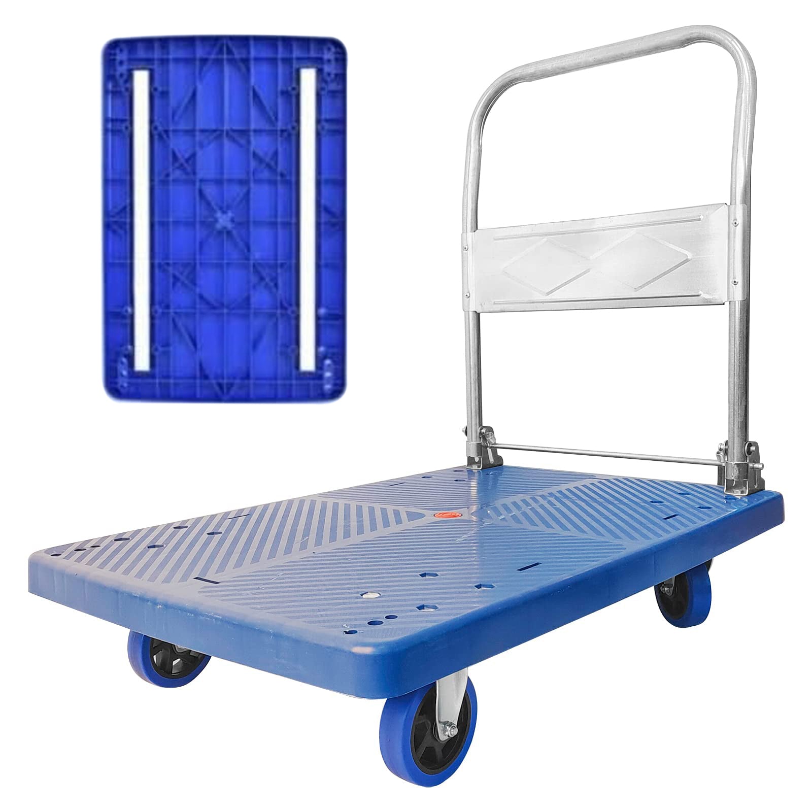 150kg Foldable Warehouse Platform Trolley Truck Dolly Platform Cart Swivel Wheels Moving Cart Flatbed V324-CS-BN7007-150