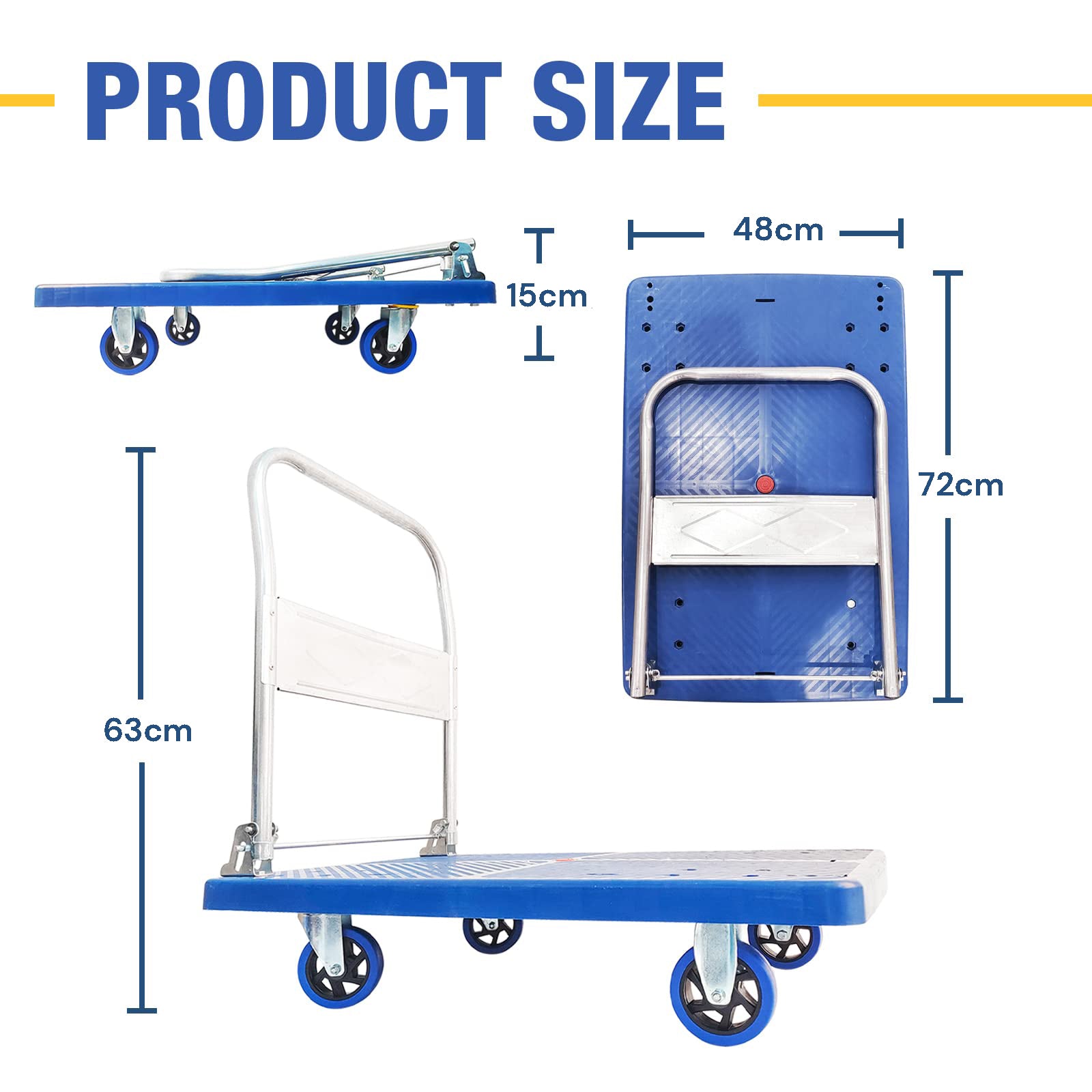 150kg Foldable Warehouse Platform Trolley Truck Dolly Platform Cart Swivel Wheels Moving Cart Flatbed V324-CS-BN7007-150