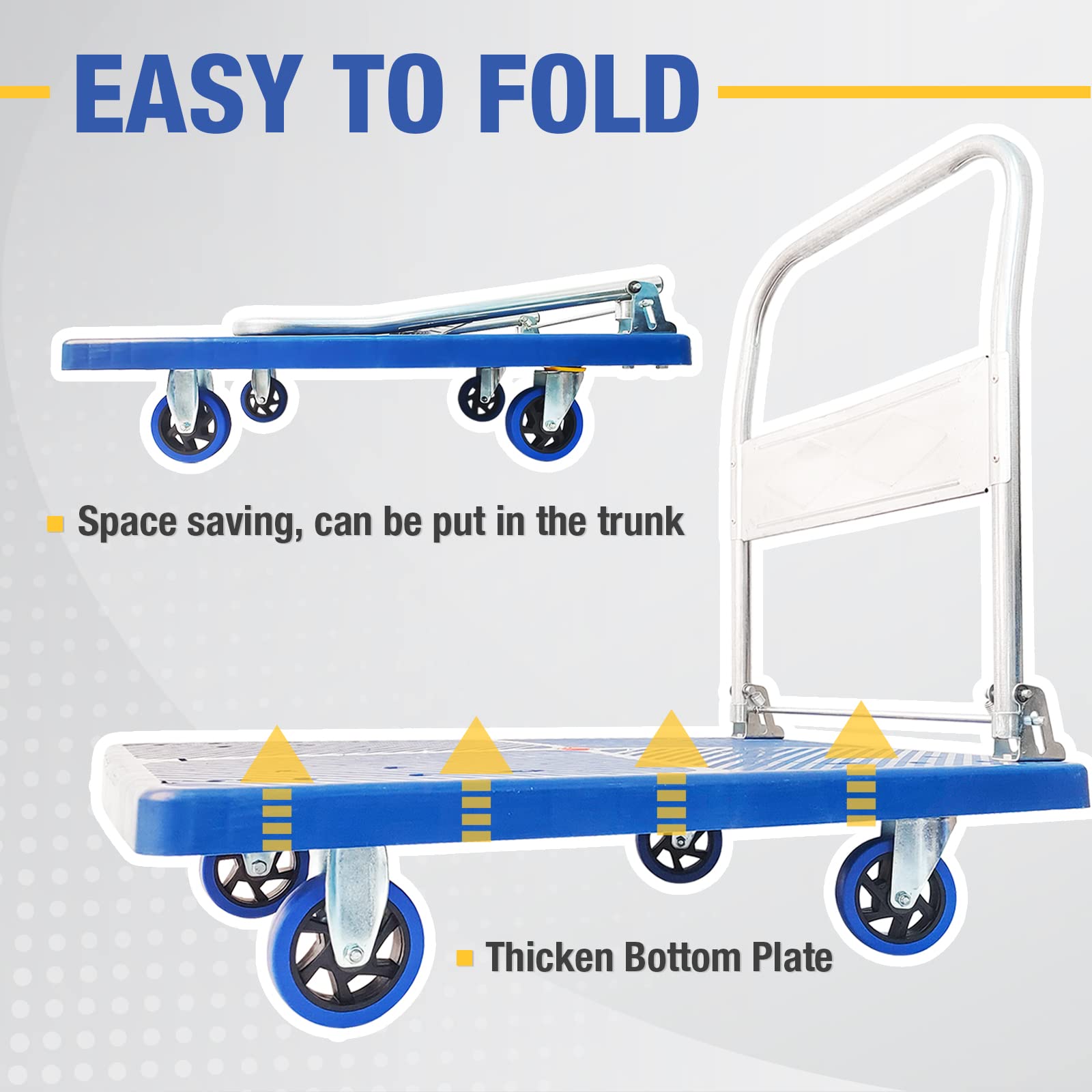 300kg Foldable Warehouse Platform Trolley Truck Dolly Platform Cart Swivel Wheels Moving Cart Flatbed V324-CS-BN7007-300