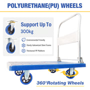 300kg Foldable Warehouse Platform Trolley Truck Dolly Platform Cart Swivel Wheels Moving Cart Flatbed V324-CS-BN7007-300