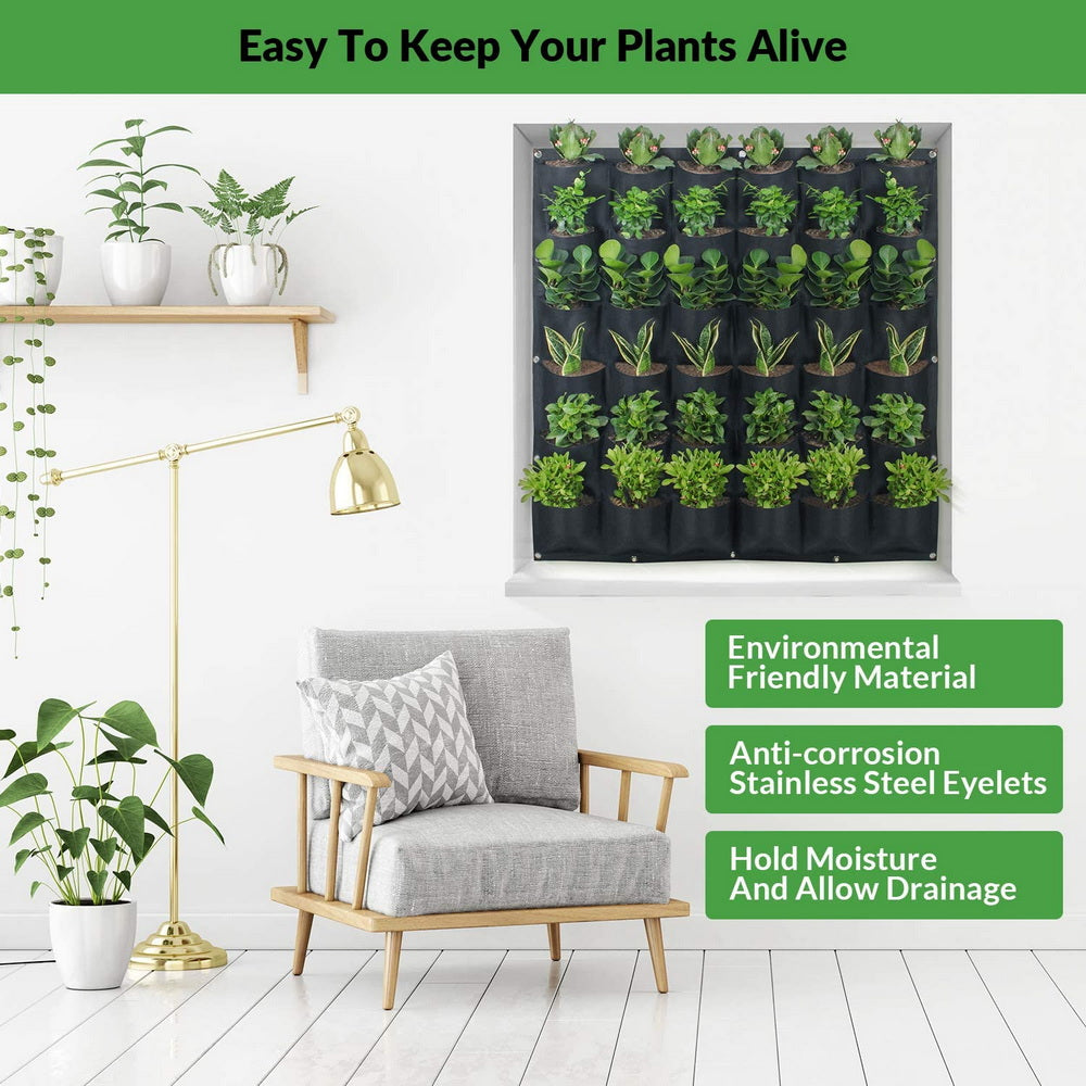36 Pockets Wall Hanging Planter Planting Grow Bag Vertical Garden Vegetable Flower Black V324-CS-GD36POBK
