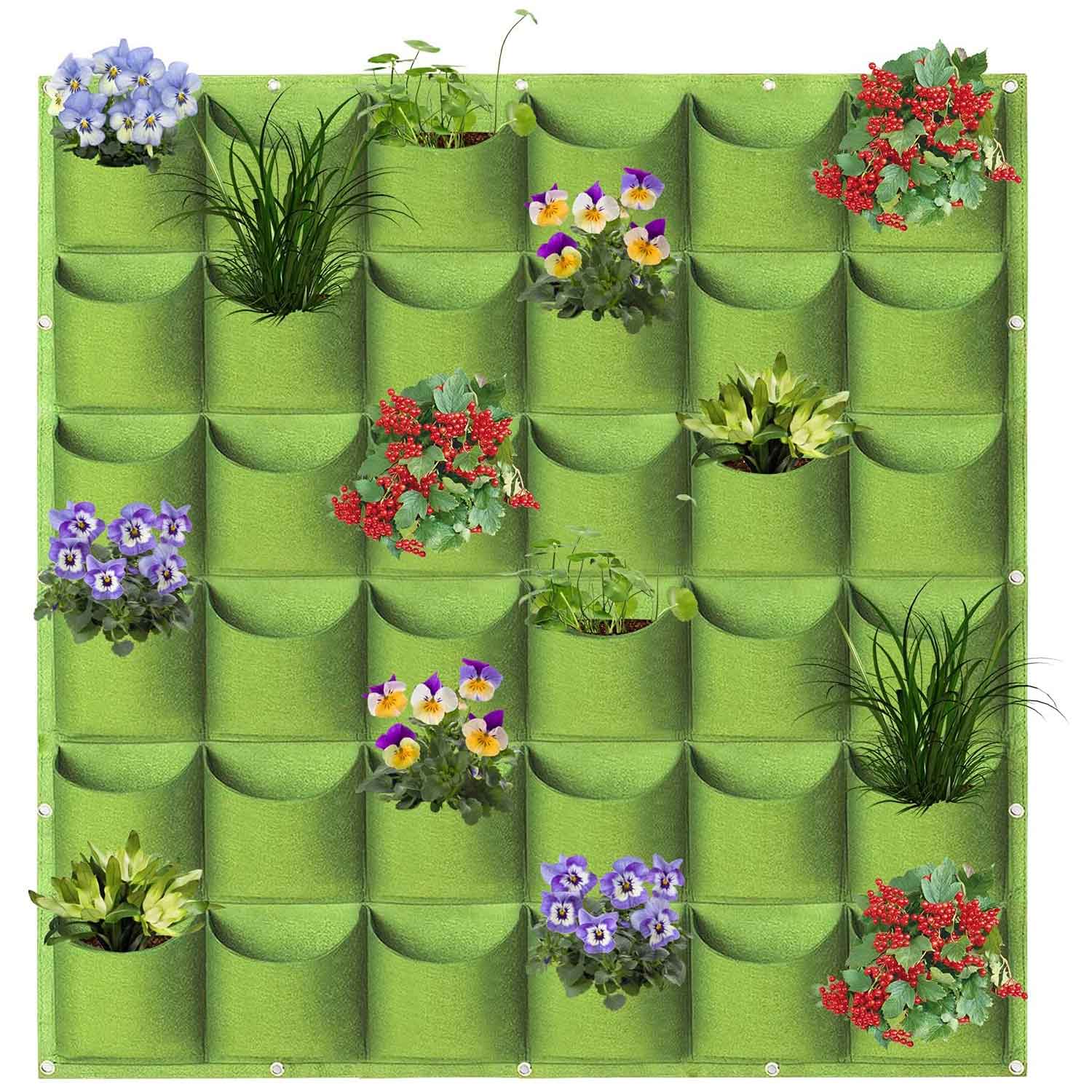 36 Pockets Wall Hanging Planter Planting Grow Bag Vertical Garden Vegetable Flower Green V324-CS-GD36POGR