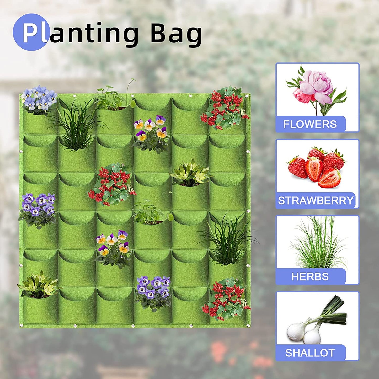 36 Pockets Wall Hanging Planter Planting Grow Bag Vertical Garden Vegetable Flower Green V324-CS-GD36POGR