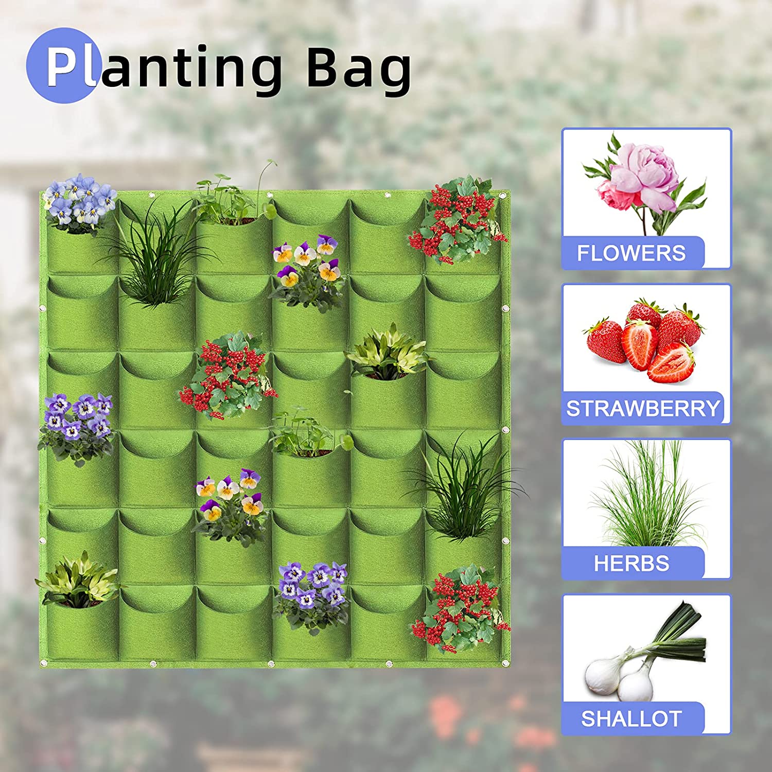 36 Pockets Wall Hanging Planter Planting Grow Bag Vertical Garden Vegetable Flower Green V324-CS-GD36POGR