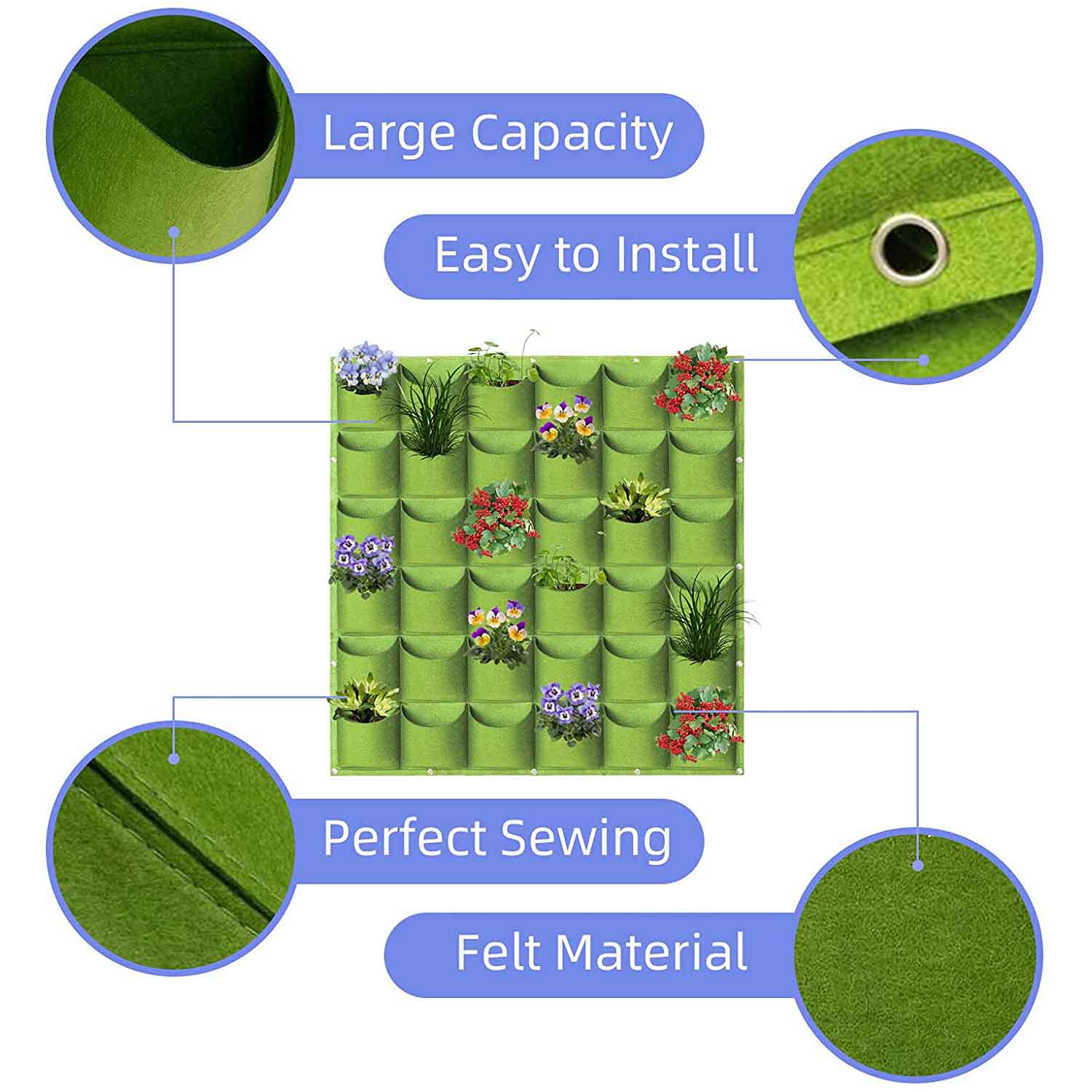 36 Pockets Wall Hanging Planter Planting Grow Bag Vertical Garden Vegetable Flower Green V324-CS-GD36POGR