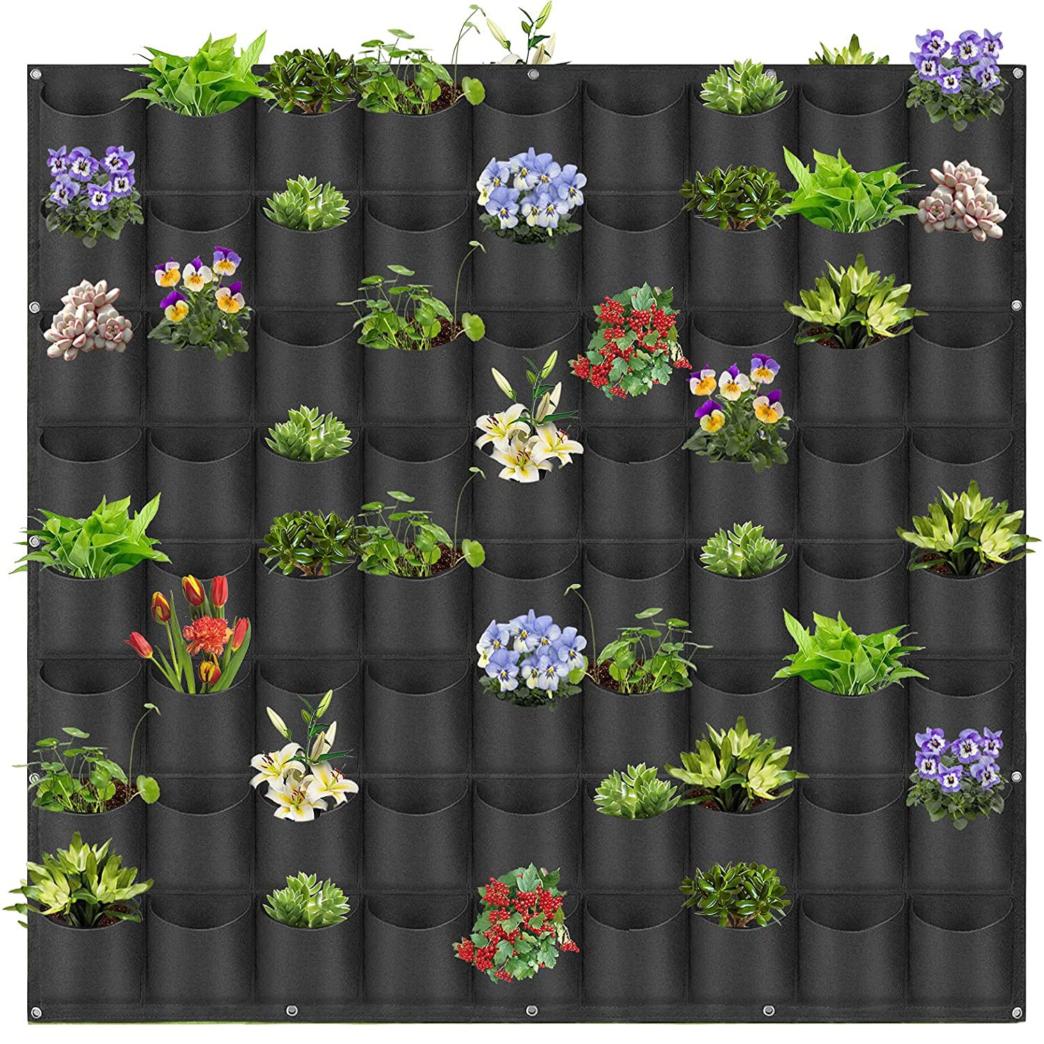 72 Pockets Wall Hanging Planter Planting Grow Bag Vertical Garden Vegetable Flower Black V324-CS-GD72POBK