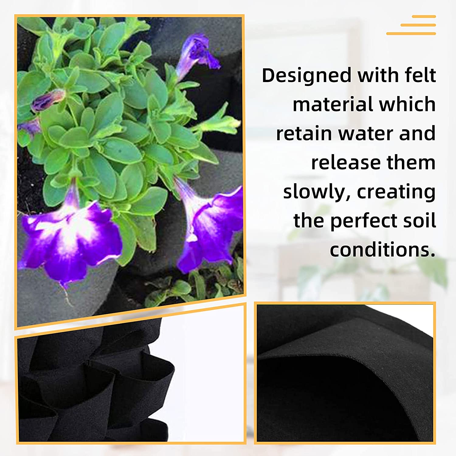 72 Pockets Wall Hanging Planter Planting Grow Bag Vertical Garden Vegetable Flower Black V324-CS-GD72POBK