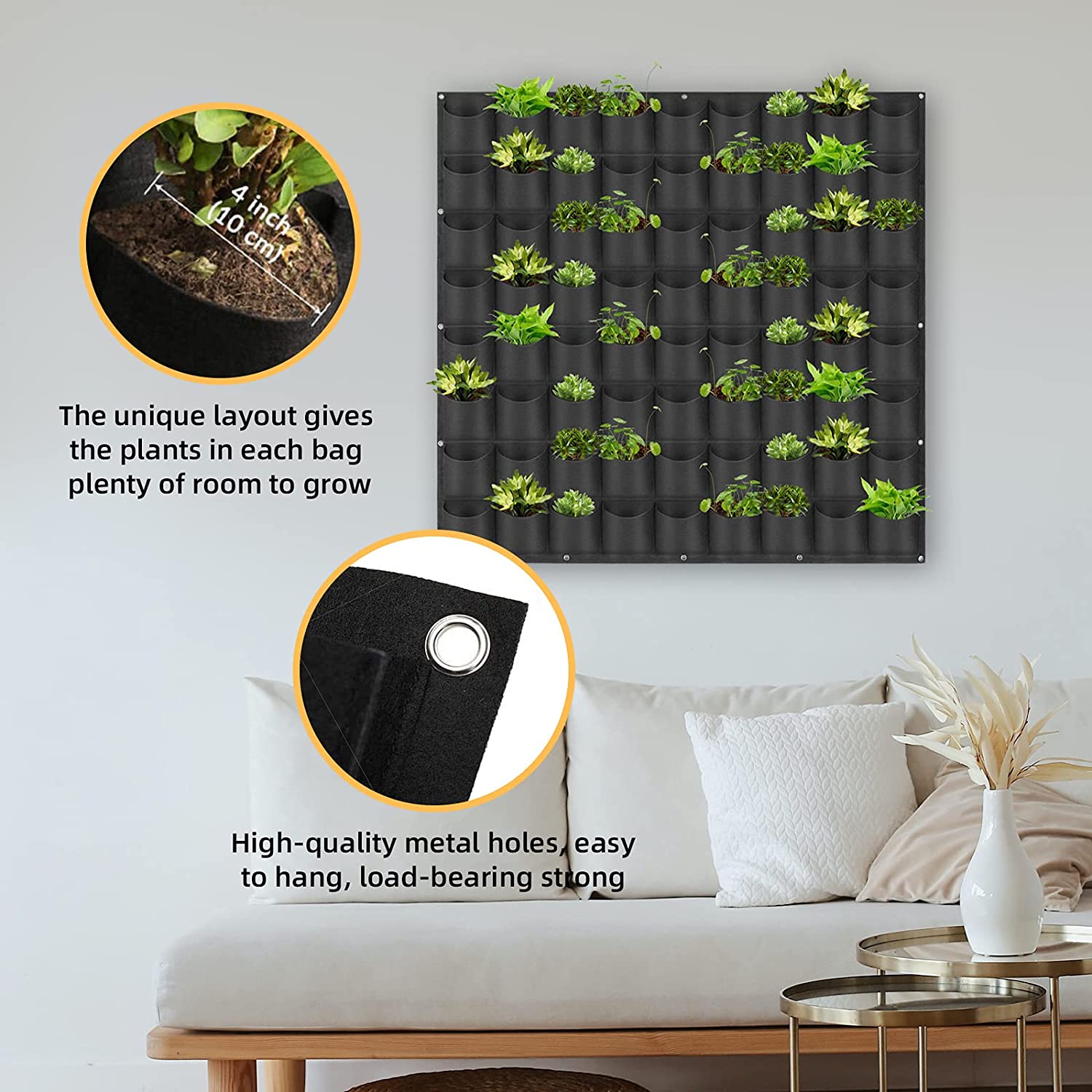 72 Pockets Wall Hanging Planter Planting Grow Bag Vertical Garden Vegetable Flower Black V324-CS-GD72POBK