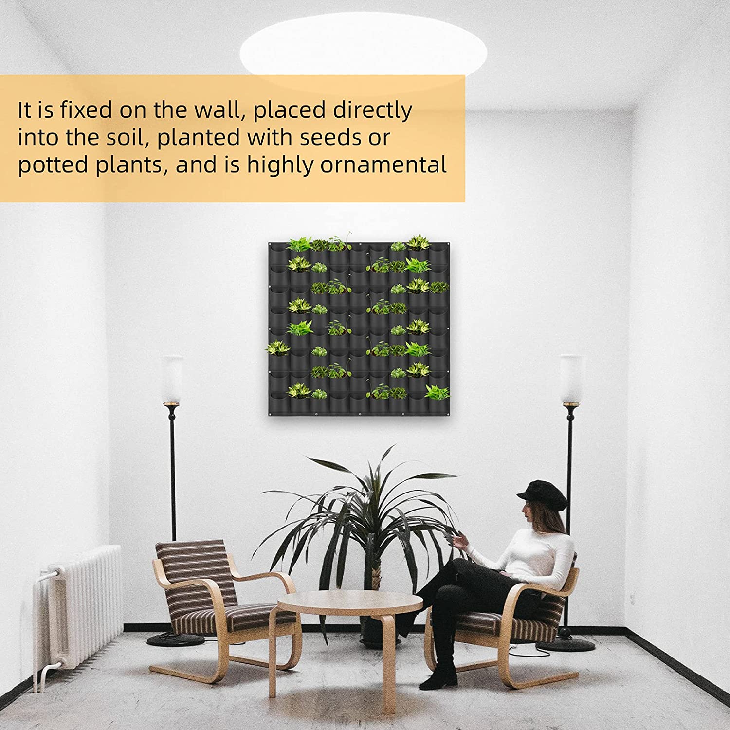 72 Pockets Wall Hanging Planter Planting Grow Bag Vertical Garden Vegetable Flower Black V324-CS-GD72POBK
