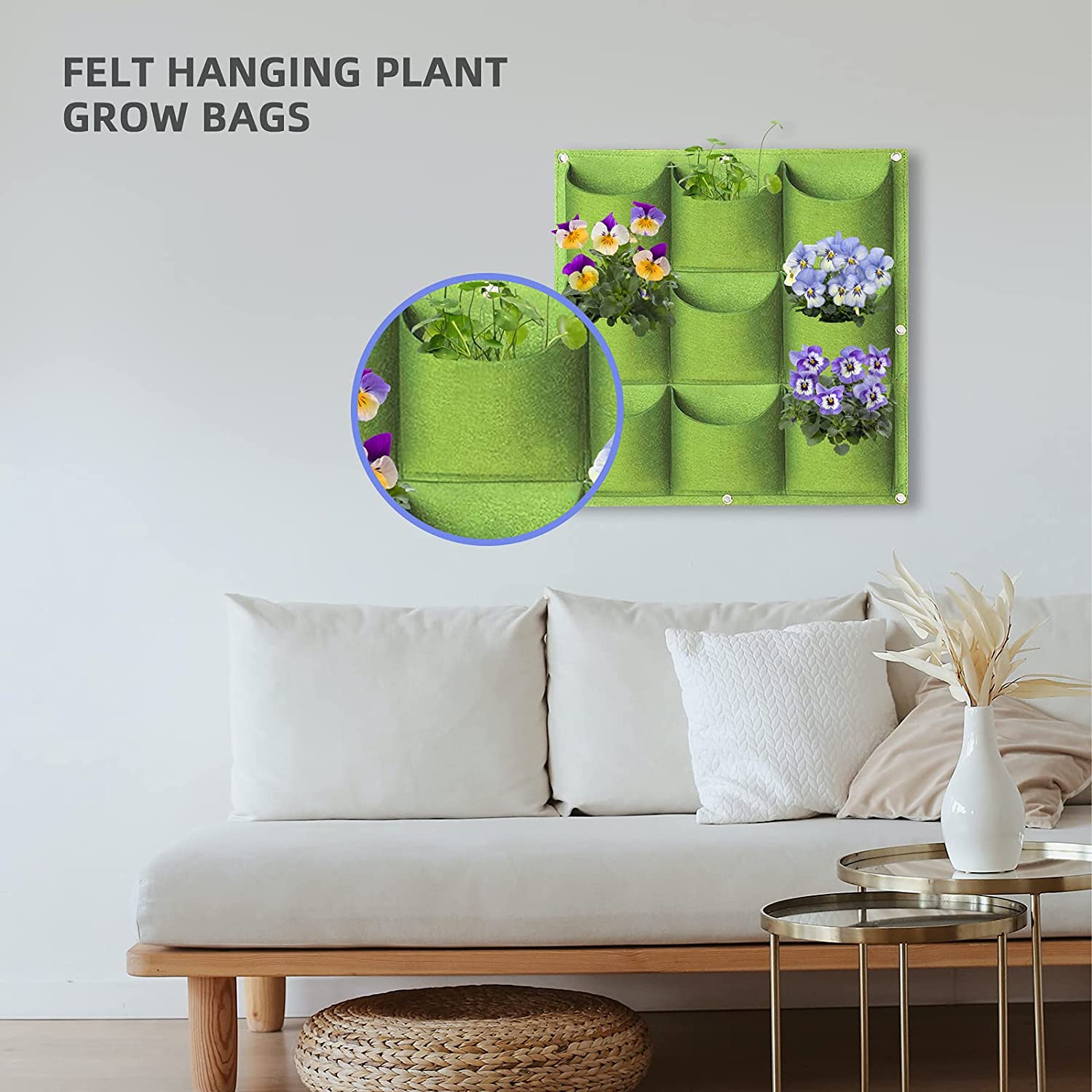 9 Pockets Wall Hanging Planter Planting Grow Bag Vertical Garden Vegetable Flower Green V324-CS-GD9POGR
