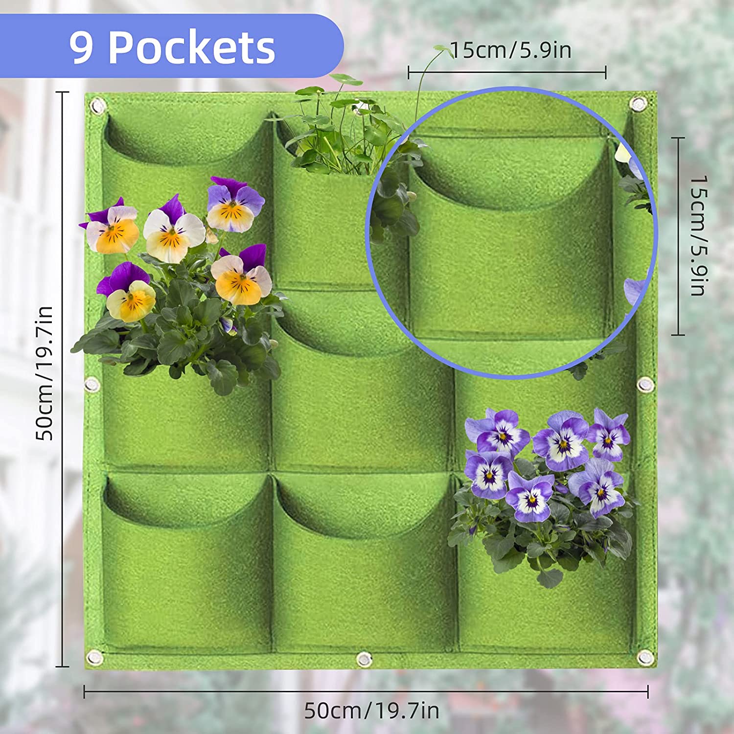 9 Pockets Wall Hanging Planter Planting Grow Bag Vertical Garden Vegetable Flower Green V324-CS-GD9POGR