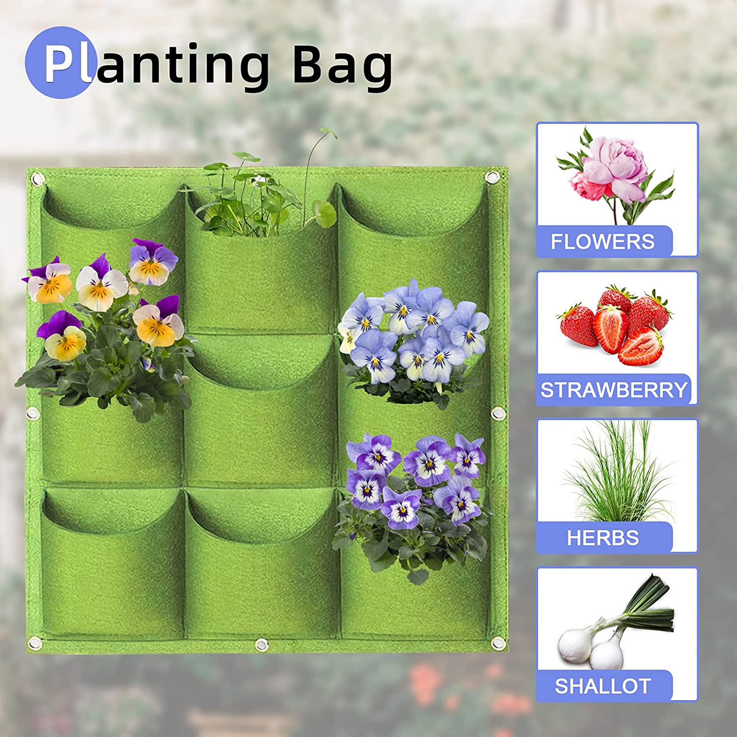 9 Pockets Wall Hanging Planter Planting Grow Bag Vertical Garden Vegetable Flower Green V324-CS-GD9POGR
