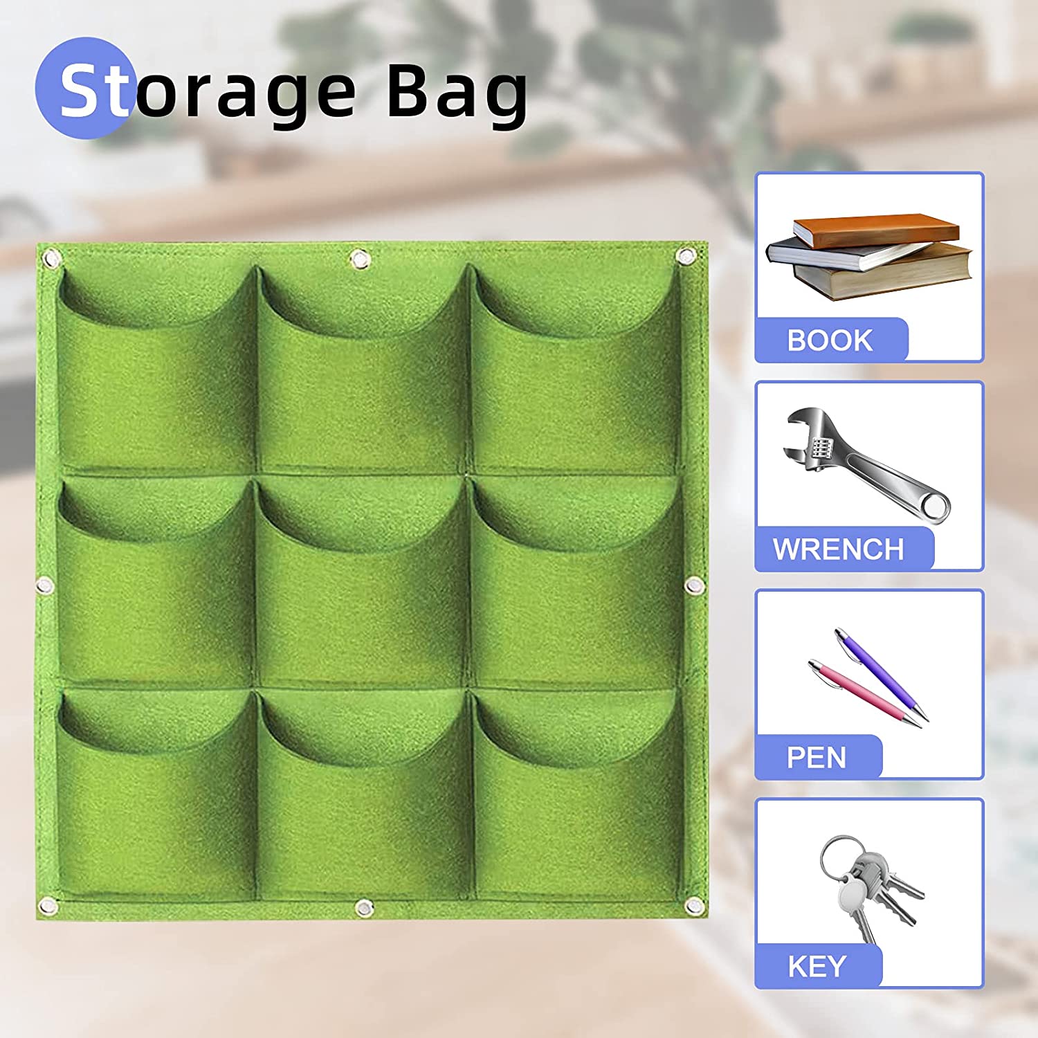 9 Pockets Wall Hanging Planter Planting Grow Bag Vertical Garden Vegetable Flower Green V324-CS-GD9POGR
