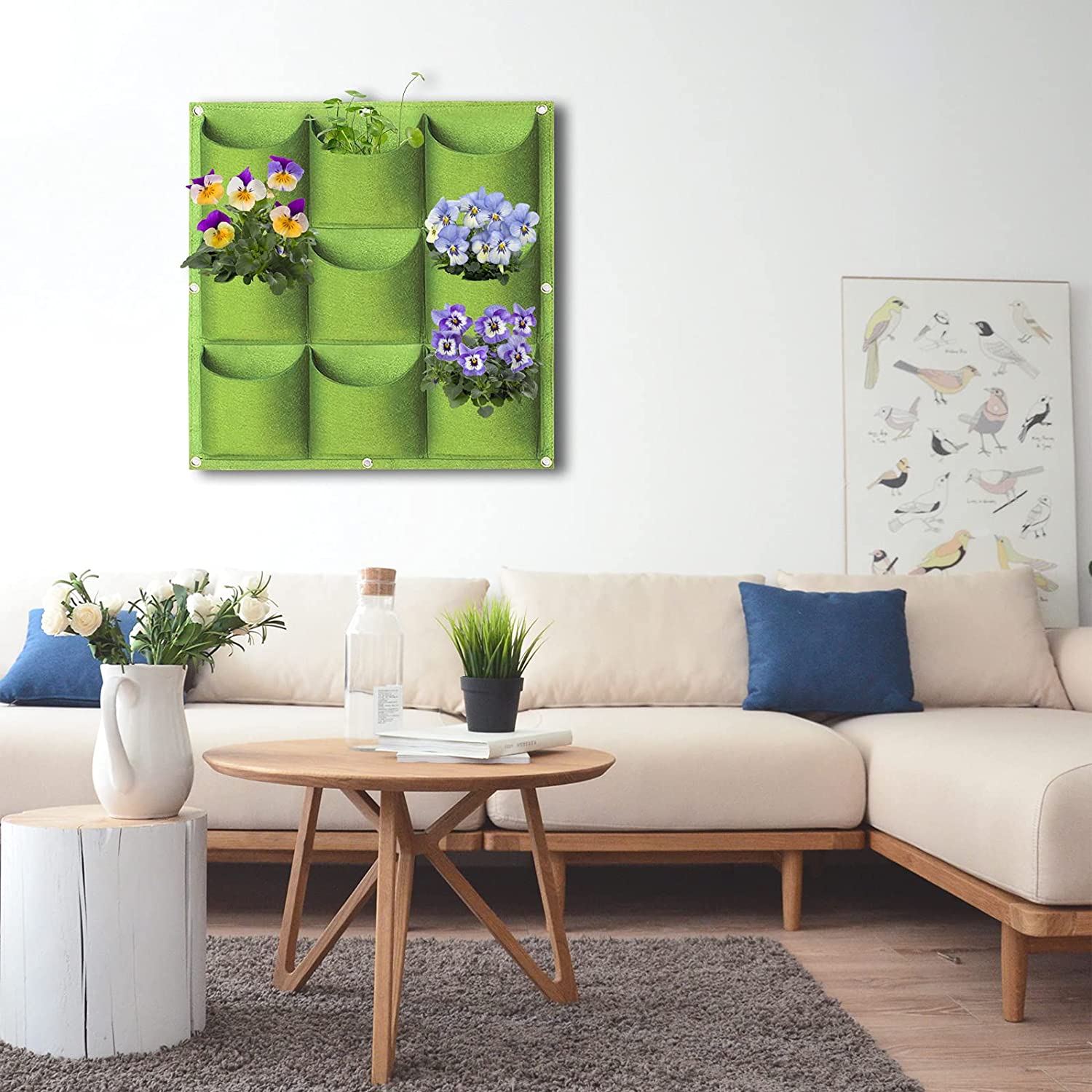 9 Pockets Wall Hanging Planter Planting Grow Bag Vertical Garden Vegetable Flower Green V324-CS-GD9POGR