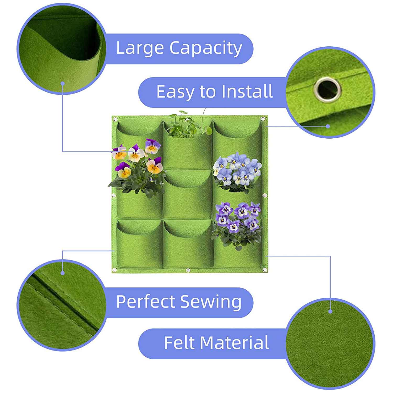 9 Pockets Wall Hanging Planter Planting Grow Bag Vertical Garden Vegetable Flower Green V324-CS-GD9POGR
