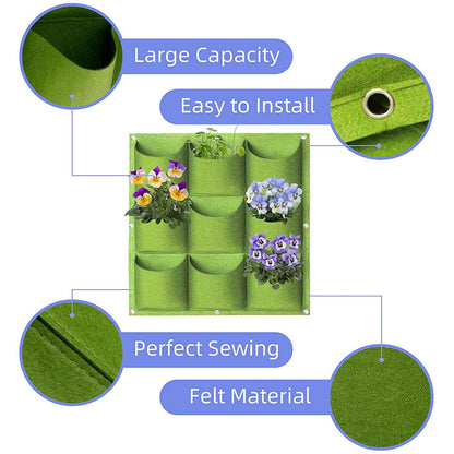 9 Pockets Wall Hanging Planter Planting Grow Bag Vertical Garden Vegetable Flower Green V324-CS-GD9POGR