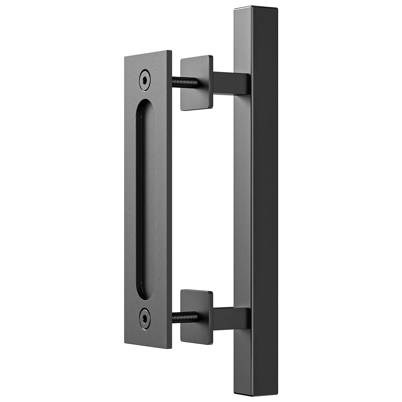 30cm Pull and Flush Barn Door Handle Square Handles set of Frosted Black Surface Square V324-CS-HANDLESQ