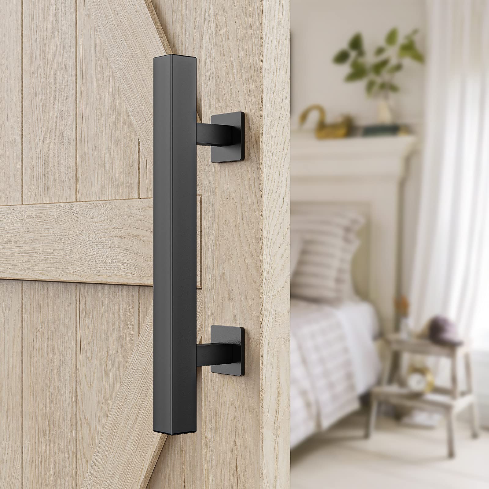 30cm Pull and Flush Barn Door Handle Square Handles set of Frosted Black Surface Square V324-CS-HANDLESQ