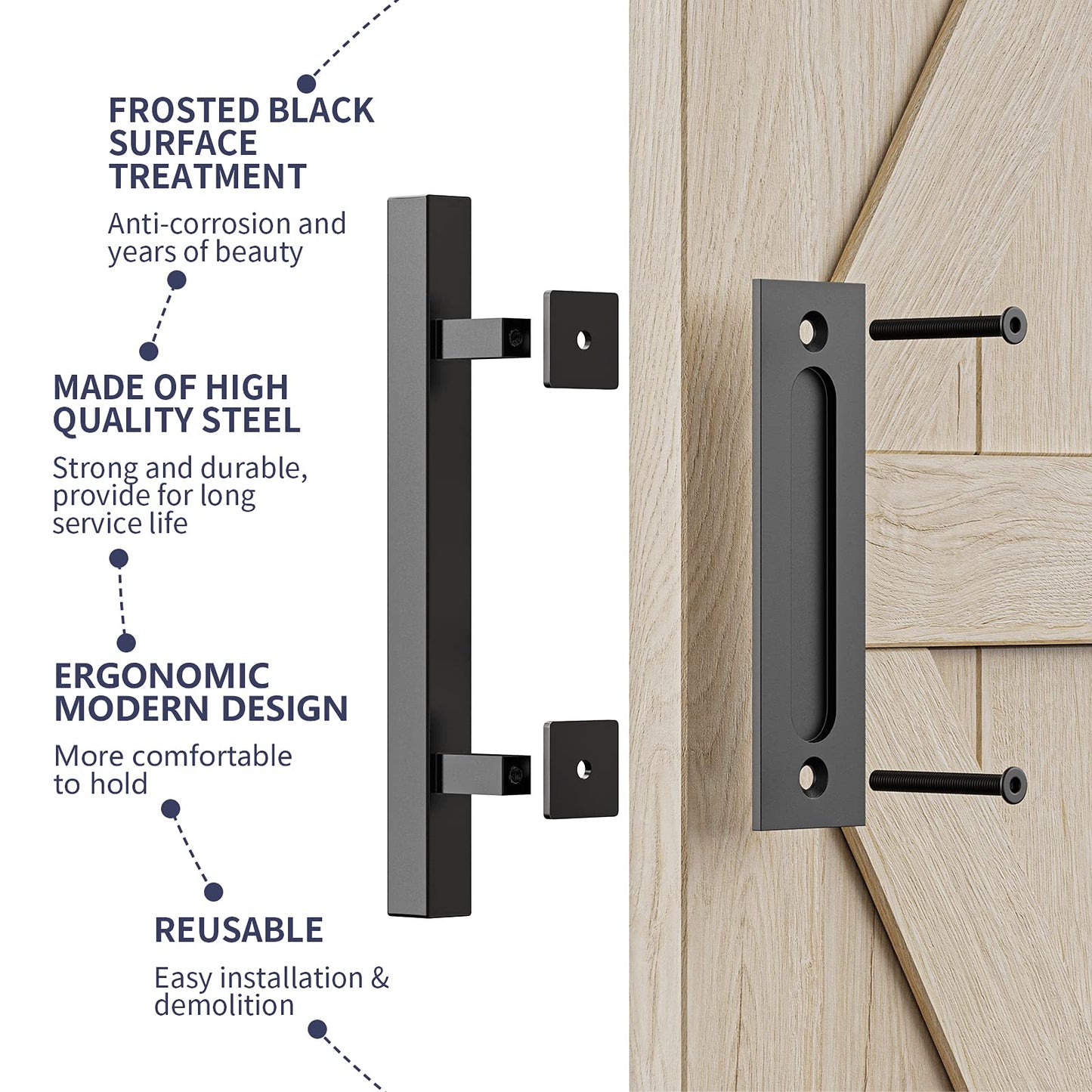30cm Pull and Flush Barn Door Handle Square Handles set of Frosted Black Surface Square V324-CS-HANDLESQ