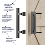 30cm Pull and Flush Barn Door Handle Square Handles set of Frosted Black Surface Square V324-CS-HANDLESQ