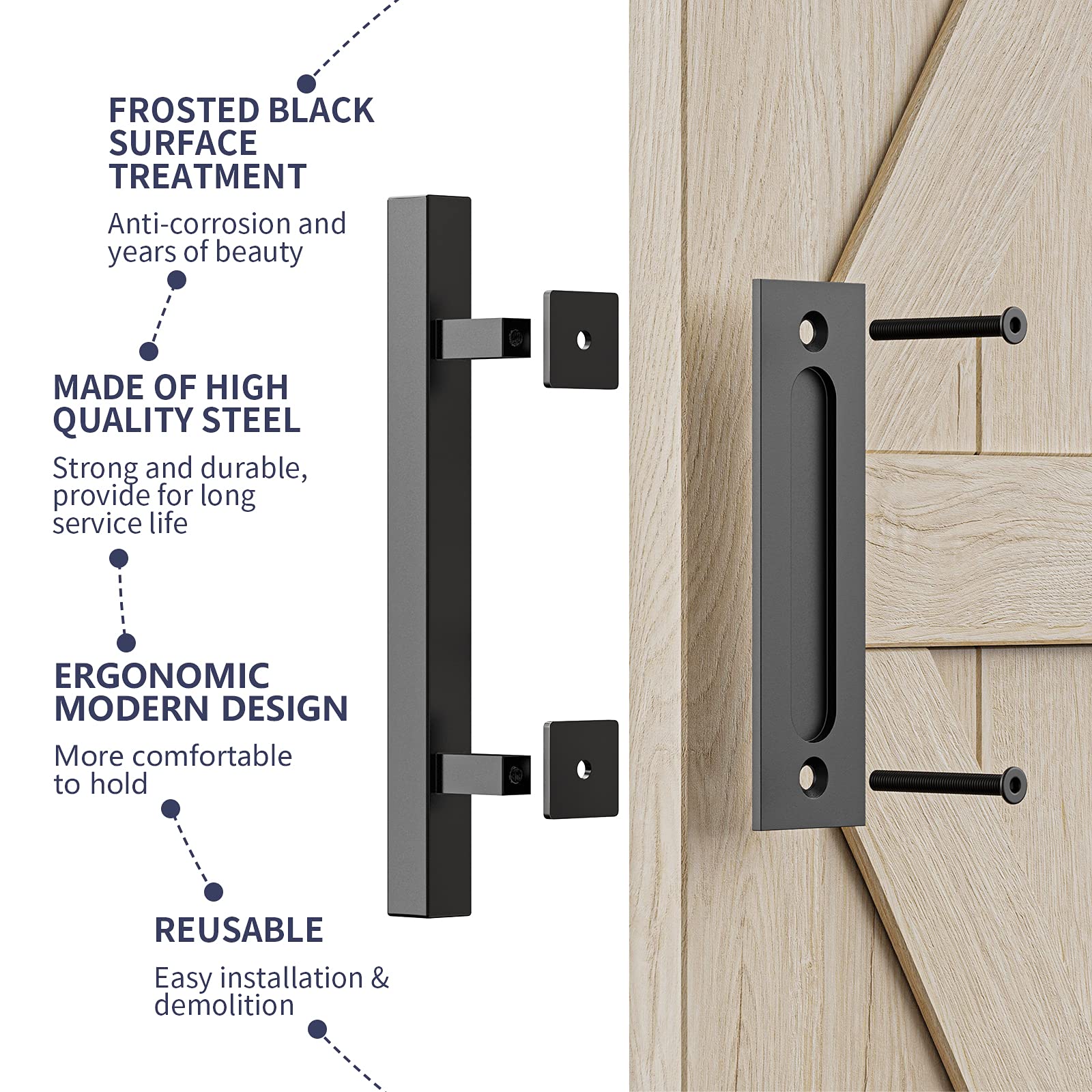 30cm Pull and Flush Barn Door Handle Square Handles set of Frosted Black Surface Square V324-CS-HANDLESQ
