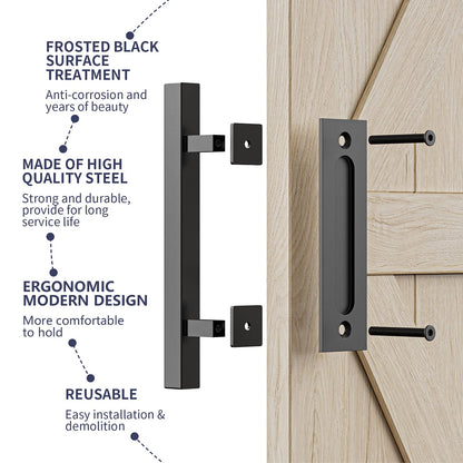 30cm Pull and Flush Barn Door Handle Square Handles set of Frosted Black Surface Square V324-CS-HANDLESQ