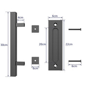 30cm Pull and Flush Barn Door Handle Square Handles set of Frosted Black Surface Square V324-CS-HANDLESQ