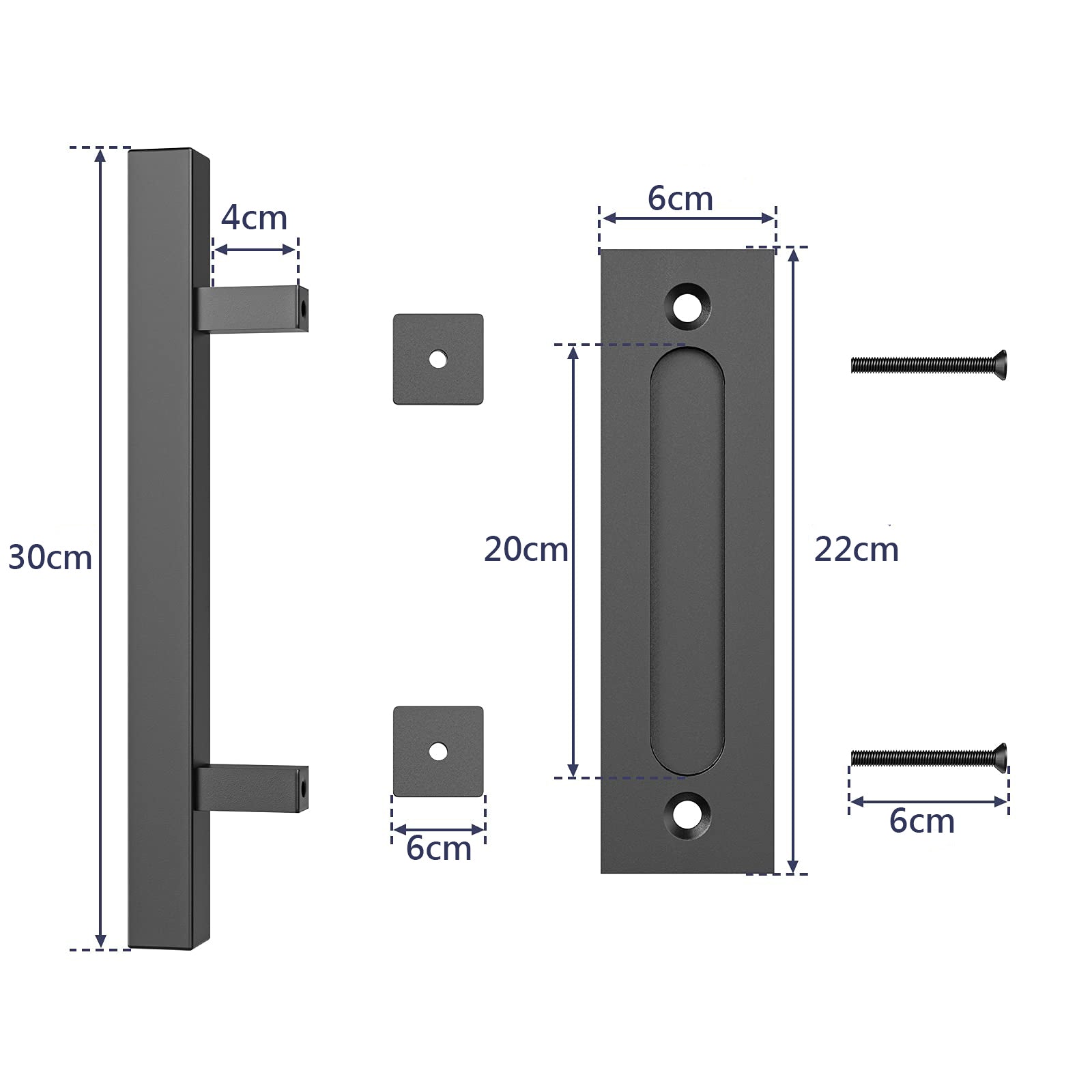 30cm Pull and Flush Barn Door Handle Square Handles set of Frosted Black Surface Square V324-CS-HANDLESQ