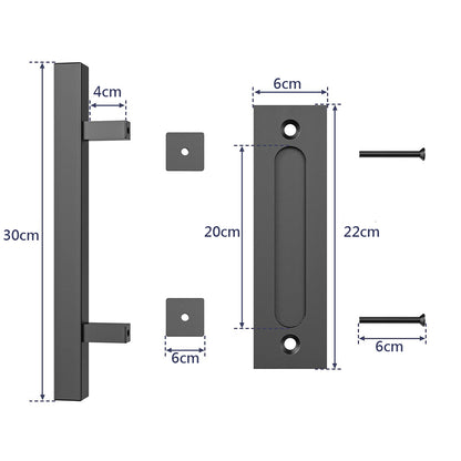 30cm Pull and Flush Barn Door Handle Square Handles set of Frosted Black Surface Square V324-CS-HANDLESQ