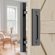 30cm Pull and Flush Barn Door Handle Square Handles set of Frosted Black Surface Square V324-CS-HANDLESQ