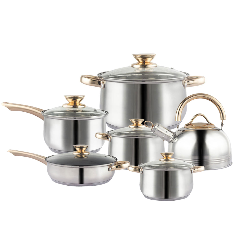 12Piece Cookware Set Kitchen Stainless Steel Stock Pot Pan Sets Saucepan Casserole kettle V324-CS-HO-12PT