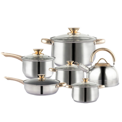 12Piece Cookware Set Kitchen Stainless Steel Stock Pot Pan Sets Saucepan Casserole kettle V324-CS-HO-12PT