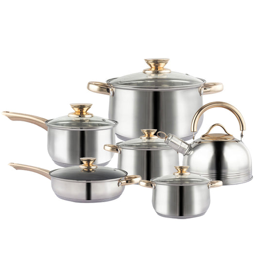 12Piece Cookware Set Kitchen Stainless Steel Stock Pot Pan Sets Saucepan Casserole kettle V324-CS-HO-12PT