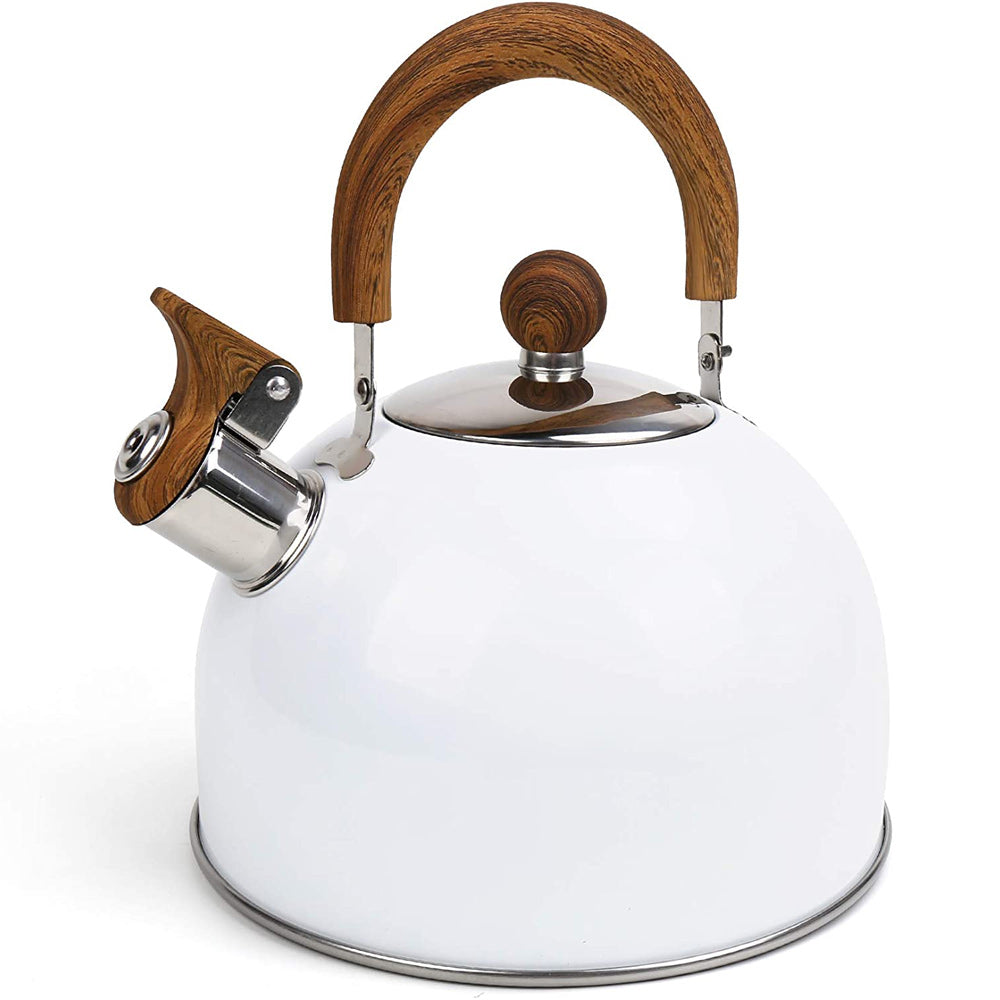2.5 Liter Tea Whistling Kettle Stainless Steel Modern Whistling Tea Pot for Stovetop White V324-CS-HO-KE02025L-WH