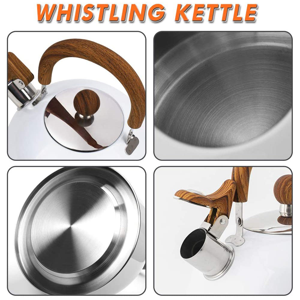 2.5 Liter Tea Whistling Kettle Stainless Steel Modern Whistling Tea Pot for Stovetop White V324-CS-HO-KE02025L-WH