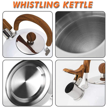 2.5 Liter Tea Whistling Kettle Stainless Steel Modern Whistling Tea Pot for Stovetop White V324-CS-HO-KE02025L-WH