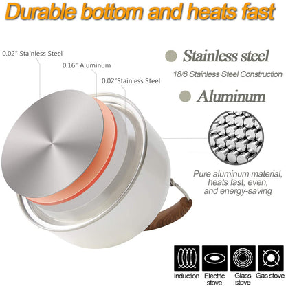 2.5 Liter Tea Whistling Kettle Stainless Steel Modern Whistling Tea Pot for Stovetop White V324-CS-HO-KE02025L-WH