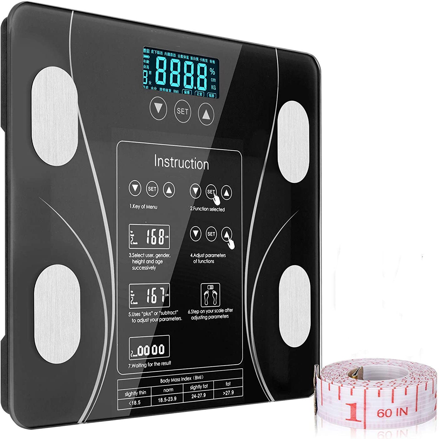 LCD Scales Body Weight Bathroom Bath room Body Fat Gym Fitness Scale BMI BMR V324-CS-HO-SYSCALE