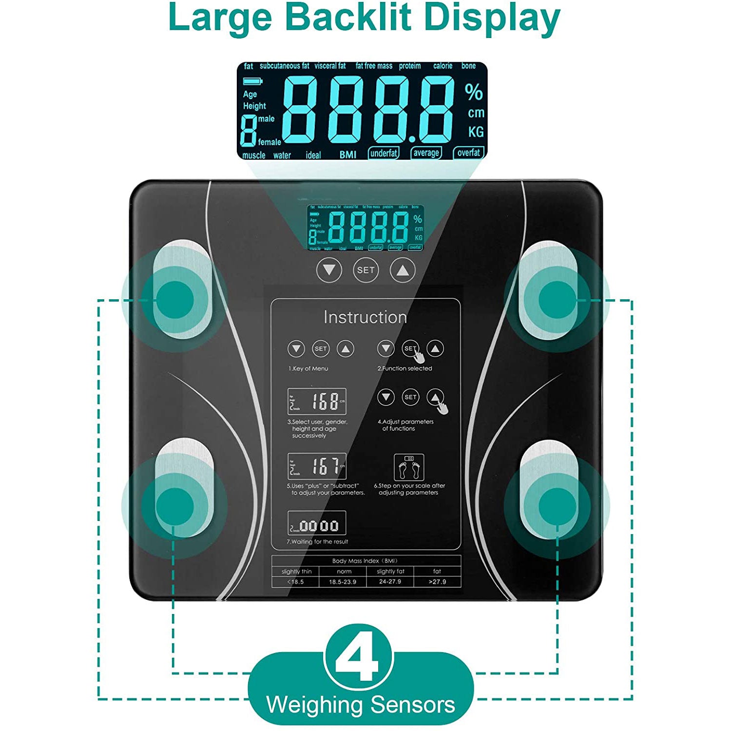 LCD Scales Body Weight Bathroom Bath room Body Fat Gym Fitness Scale BMI BMR V324-CS-HO-SYSCALE