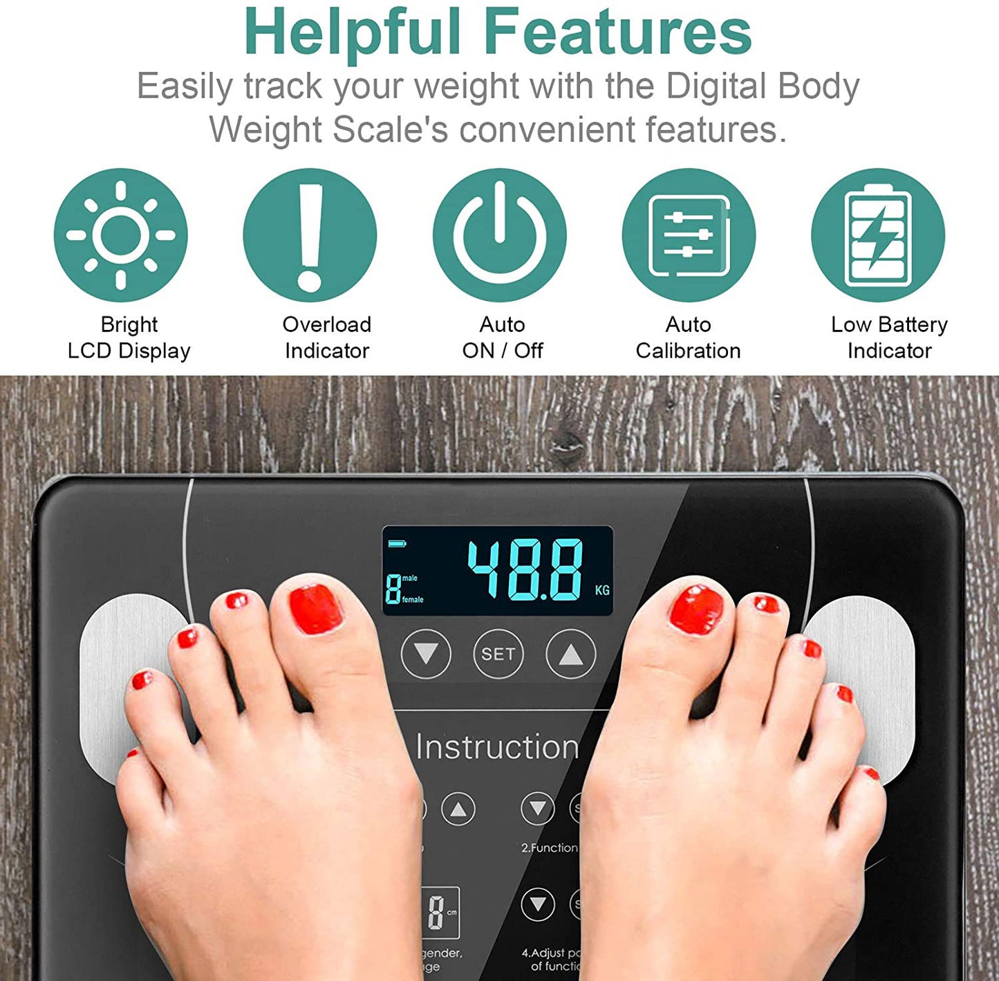 LCD Scales Body Weight Bathroom Bath room Body Fat Gym Fitness Scale BMI BMR V324-CS-HO-SYSCALE
