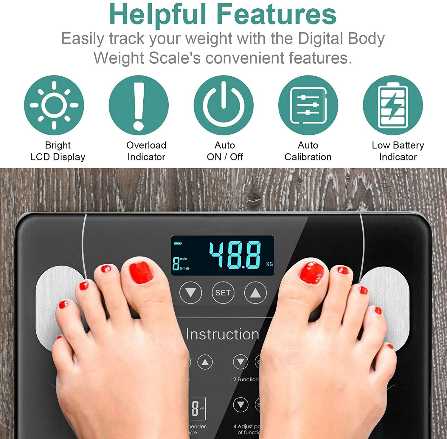 LCD Scales Body Weight Bathroom Bath room Body Fat Gym Fitness Scale BMI BMR V324-CS-HO-SYSCALE