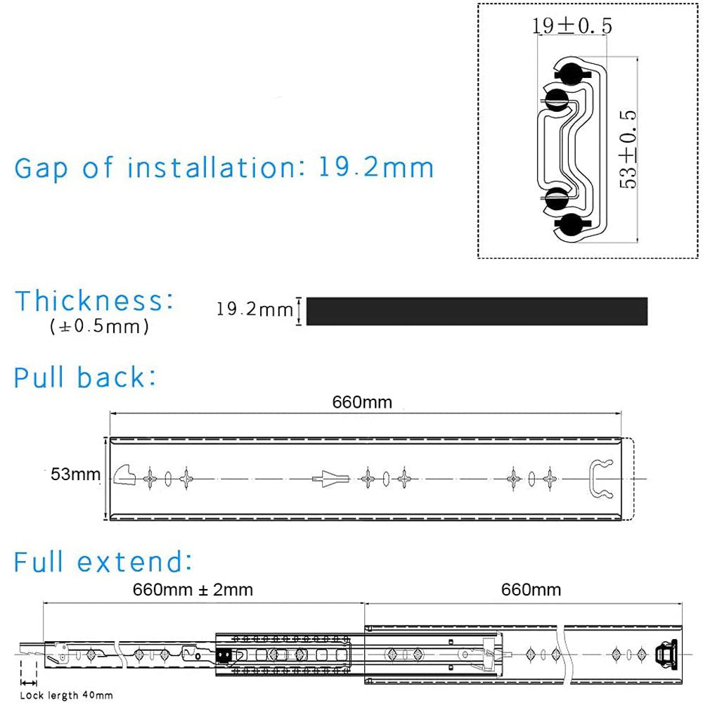 26in Pair 150KG Heavy Duty Drawer Slides Rails Runners Locking Ball Bearing V324-CS-HODR26IN