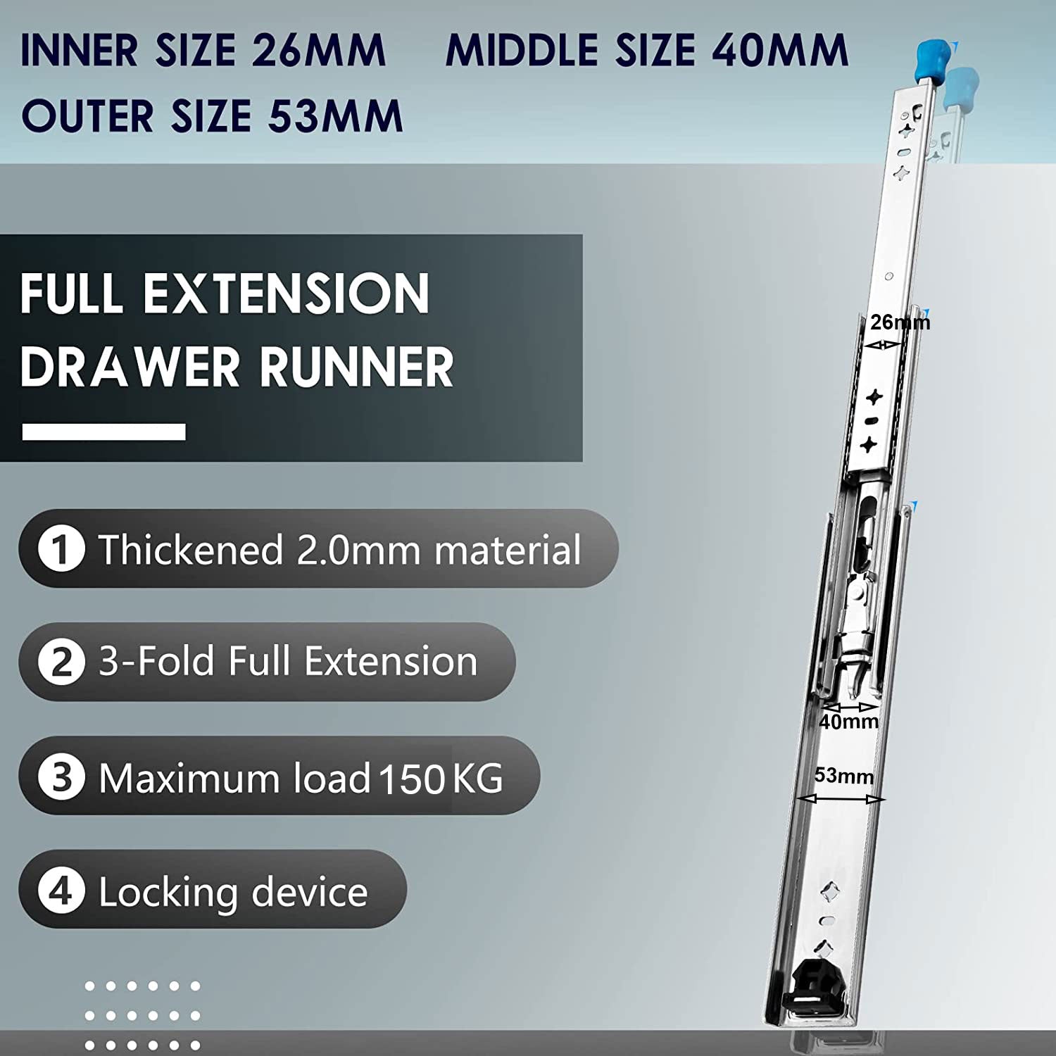 32in Pair 150KG Heavy Duty Drawer Slides Rails Runners Locking Ball Bearing V324-CS-HODR32IN