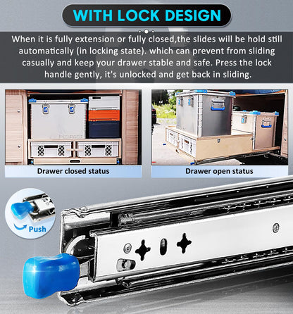 40in Pair 1000 - 2000mm 150KG Capacity Heavy Duty Trailer Drawer Slides Rails Runners Locking V324-CS-HODR40IN