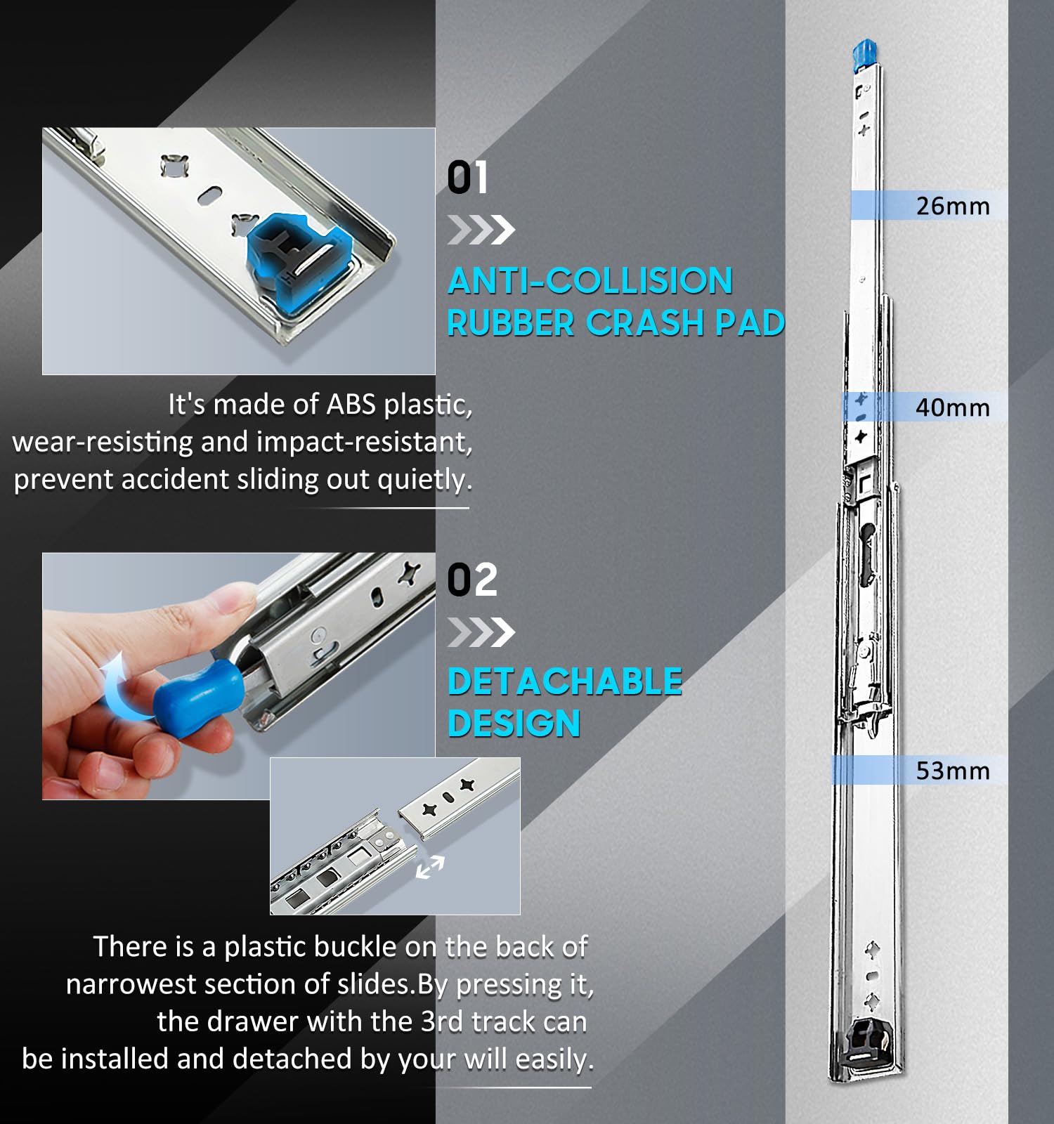 40in Pair 1000 - 2000mm 150KG Capacity Heavy Duty Trailer Drawer Slides Rails Runners Locking V324-CS-HODR40IN