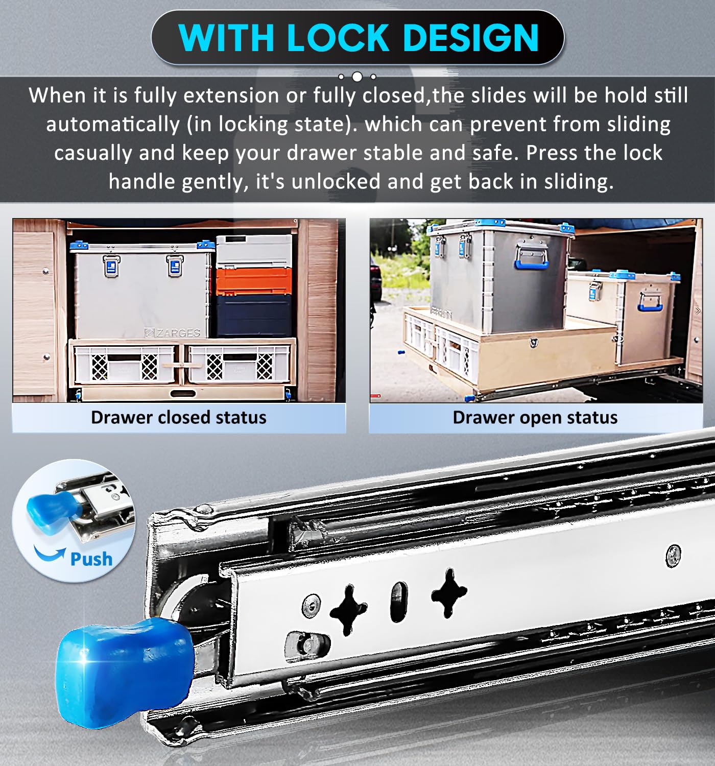 56in Pair 1000 - 2000mm 150KG Capacity Heavy Duty Trailer Drawer Slides Rails Runners Locking V324-CS-HODR56IN