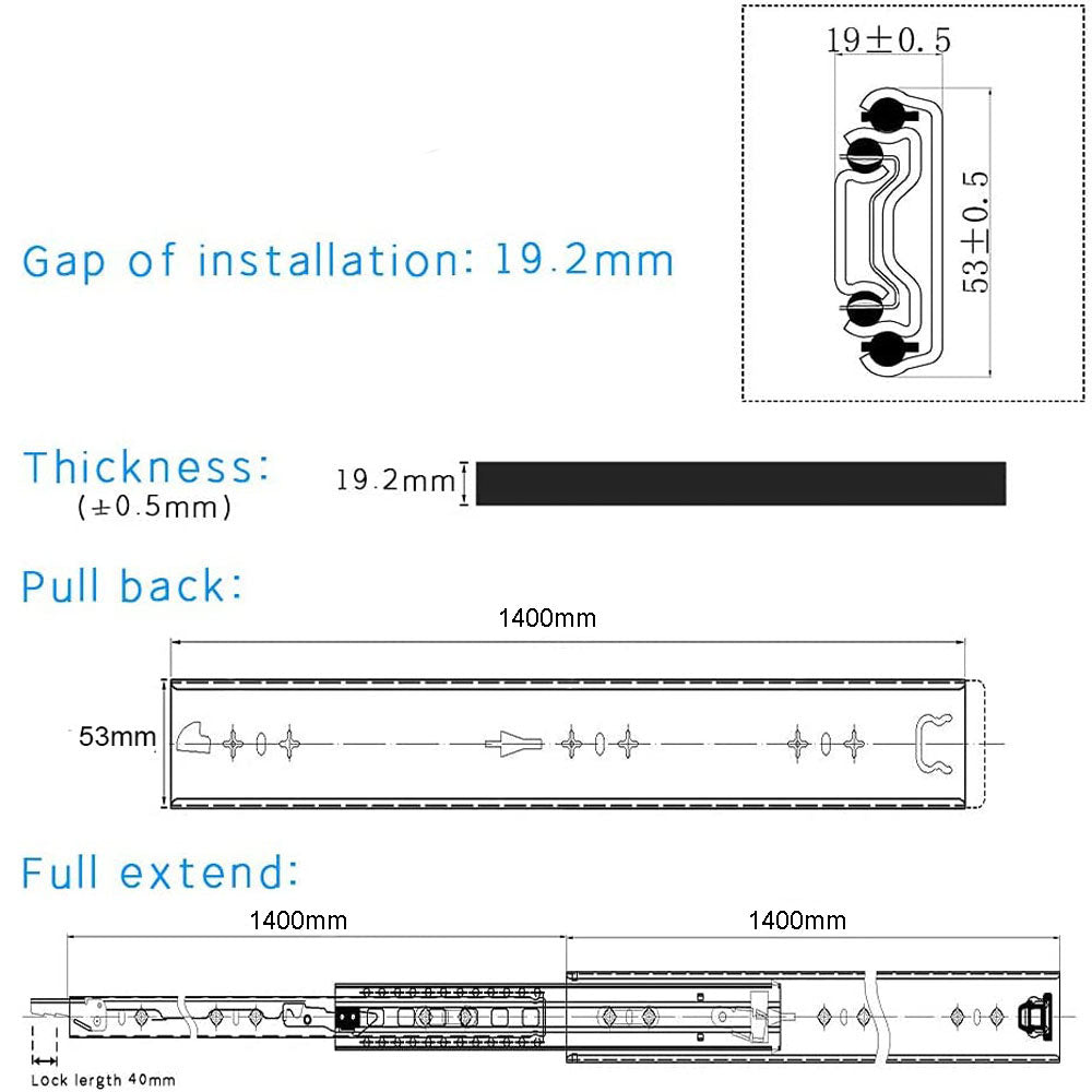 56in Pair 1000 - 2000mm 150KG Capacity Heavy Duty Trailer Drawer Slides Rails Runners Locking V324-CS-HODR56IN